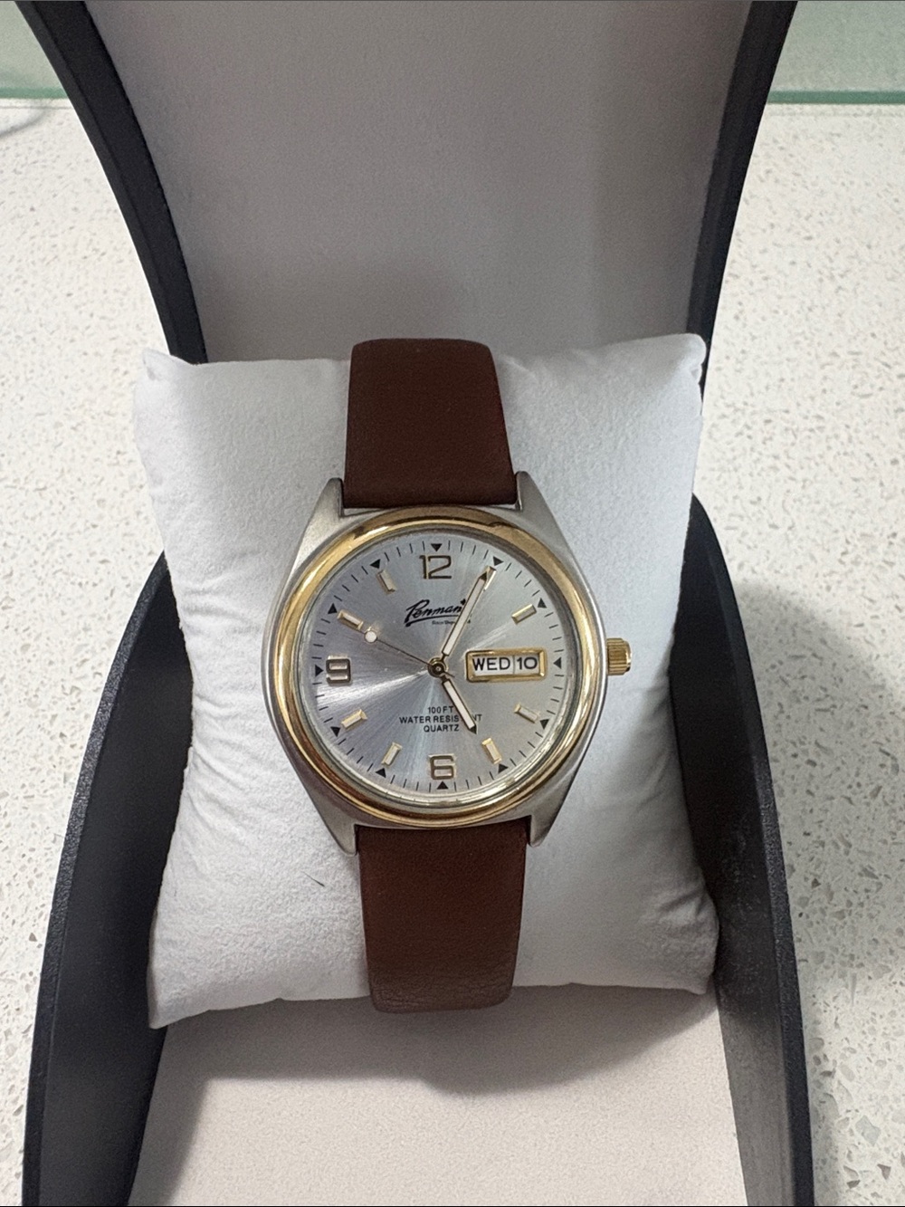 Roman Brown Leather Strap Men's Watch with Silver Dial